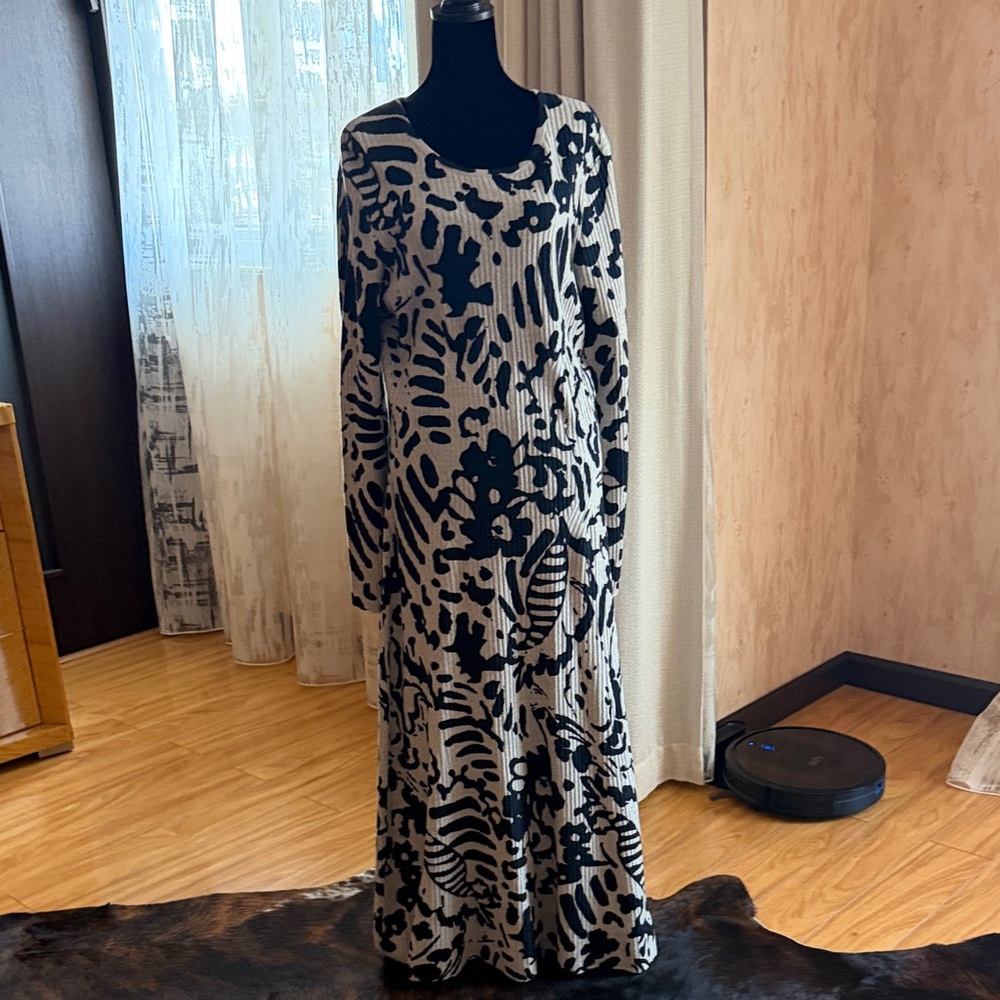 Tanya Taylor Navy Blue and White Long Sleeve Dress